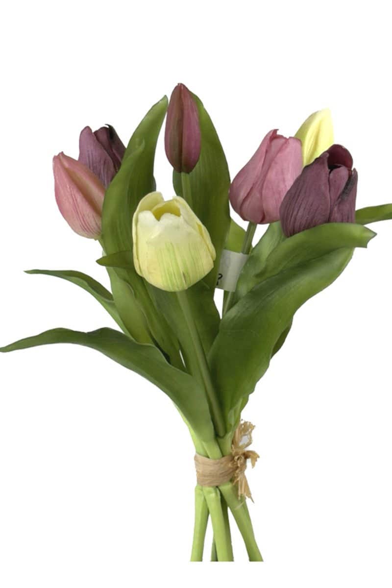 Kunstbloem tulpenbundel mauve 7 stelen 30 cm
