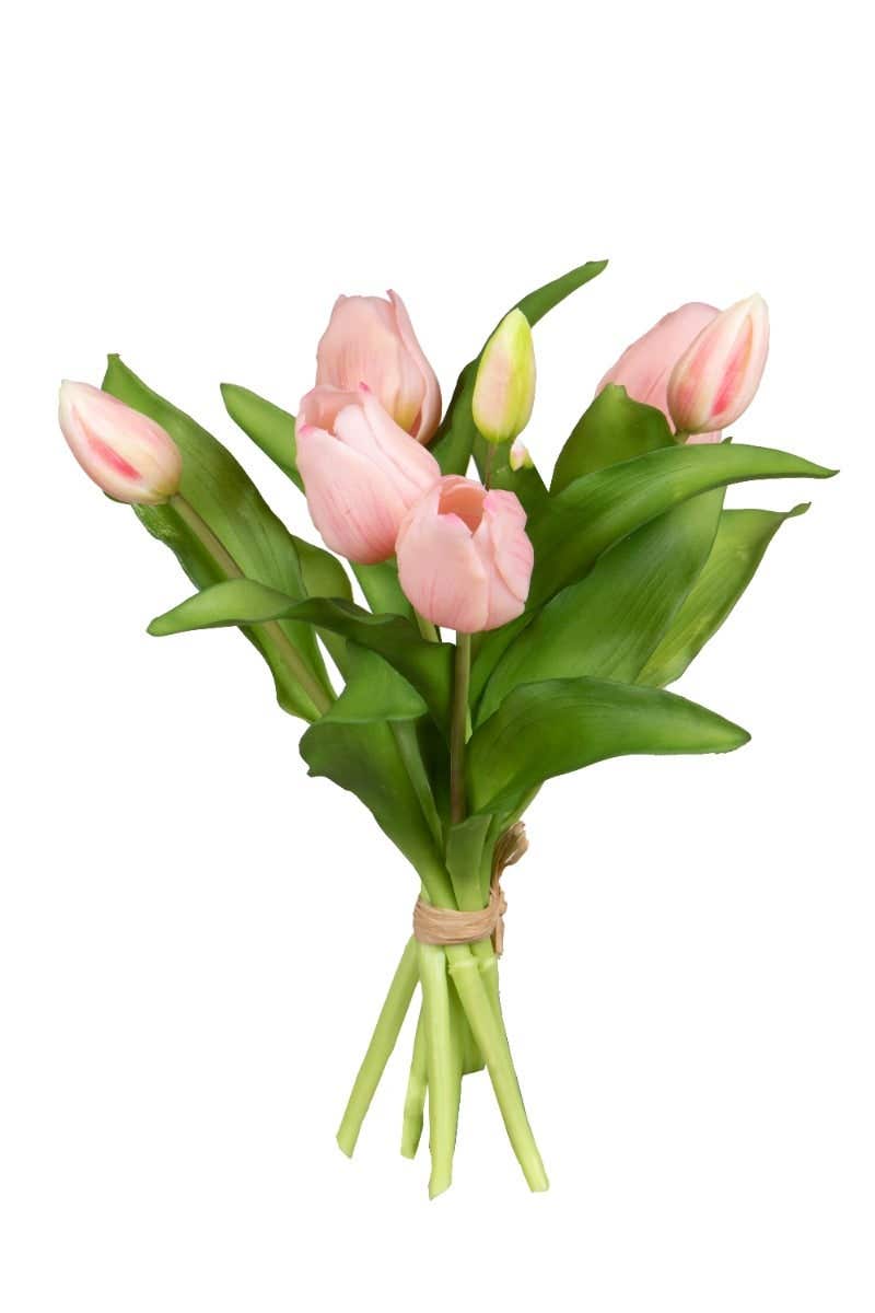 Kunstbloem tulpenbundel lichtroze 7 stelen 30 cm