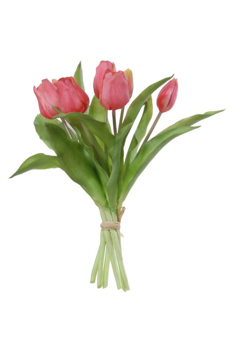 Kunstbloem tulpenbundel donkerroze 7 stelen 30 cm