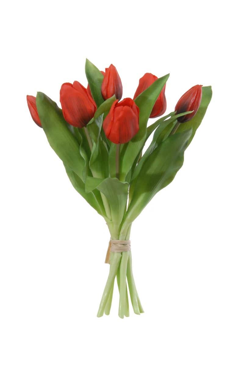 Kunstbloem tulpenbundel rood 7 stelen 30 cm
