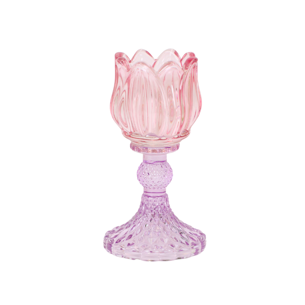 Bicolore Tulp Theelichthouder Roze Paars 8x15cm
