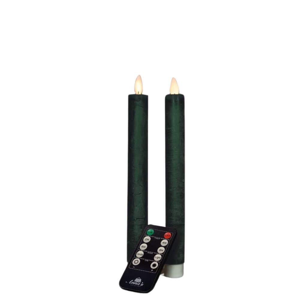 Dinerkaars LED Wax Antiek Groen 23 cm 2 stuks met afstandsbediening