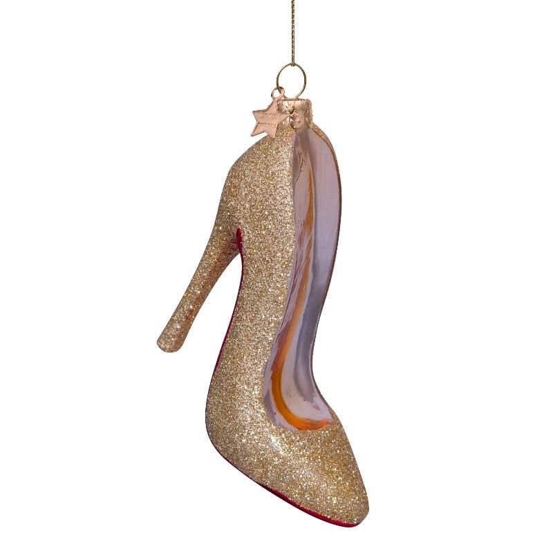 Vondels Kersthanger gouden glitter pump 10 cm