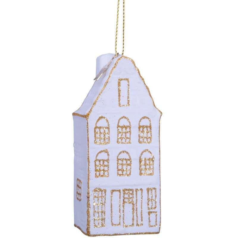 Vondels Kersthanger wit/goud grachtenpand 8.5 cm