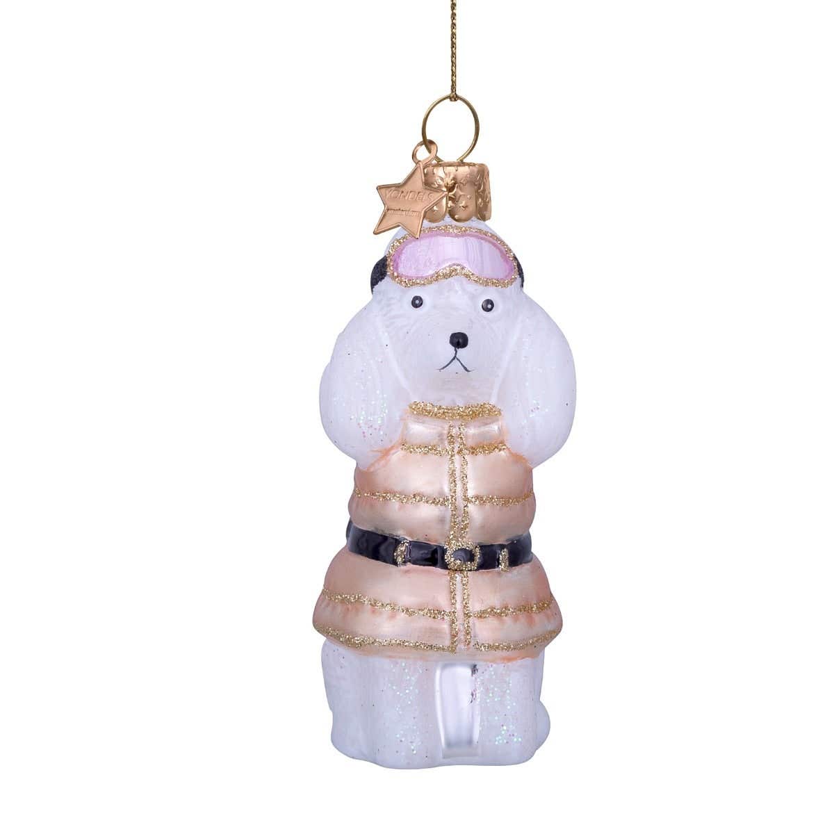 Vondels Kersthanger poedel wit winter 9 cm