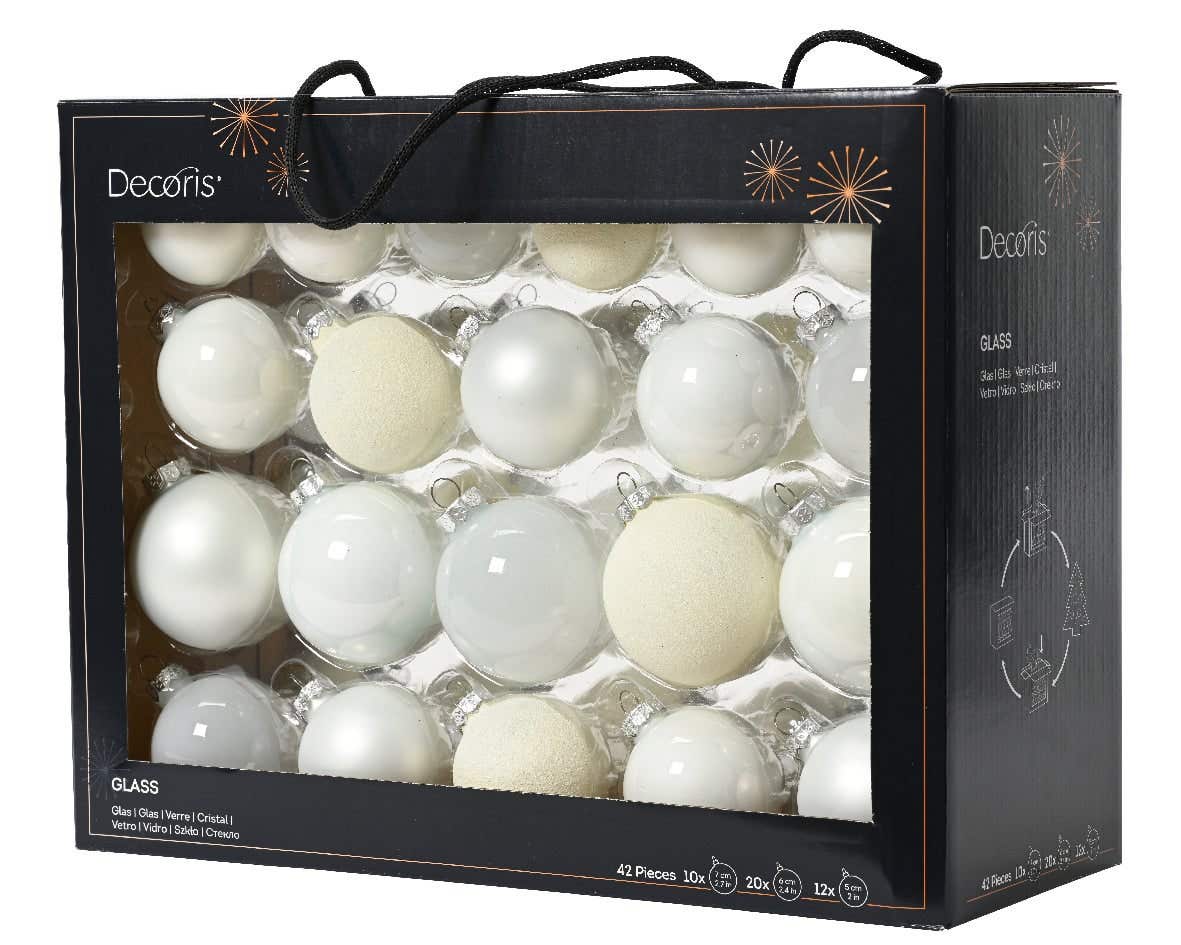 Decoris Kerstballen Glas mix Wit 42 stuks