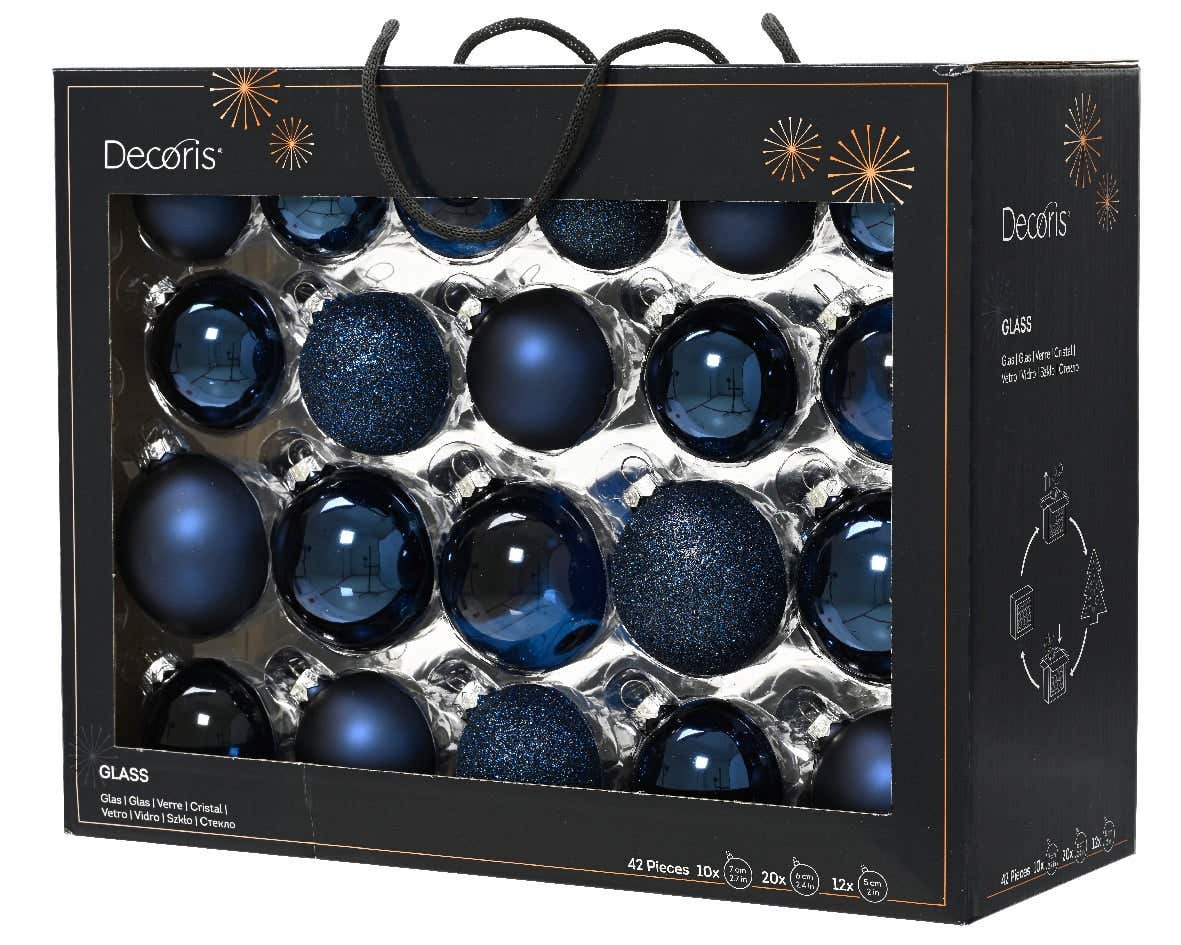 Decoris Kerstballen Glas mix Blauw 42 stuks