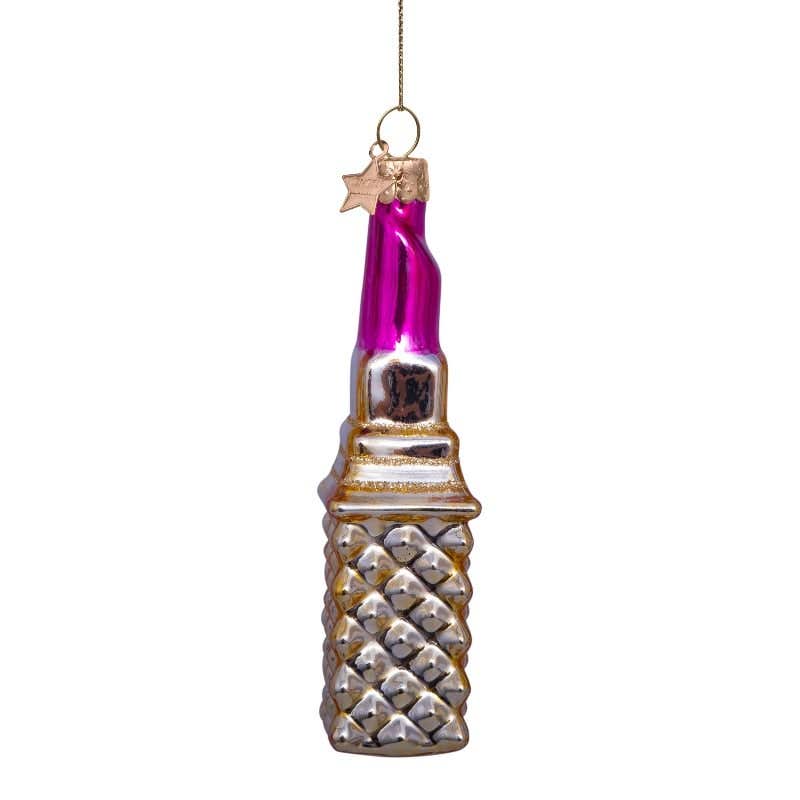 Vondels Kersthanger gouden lippenstick roze