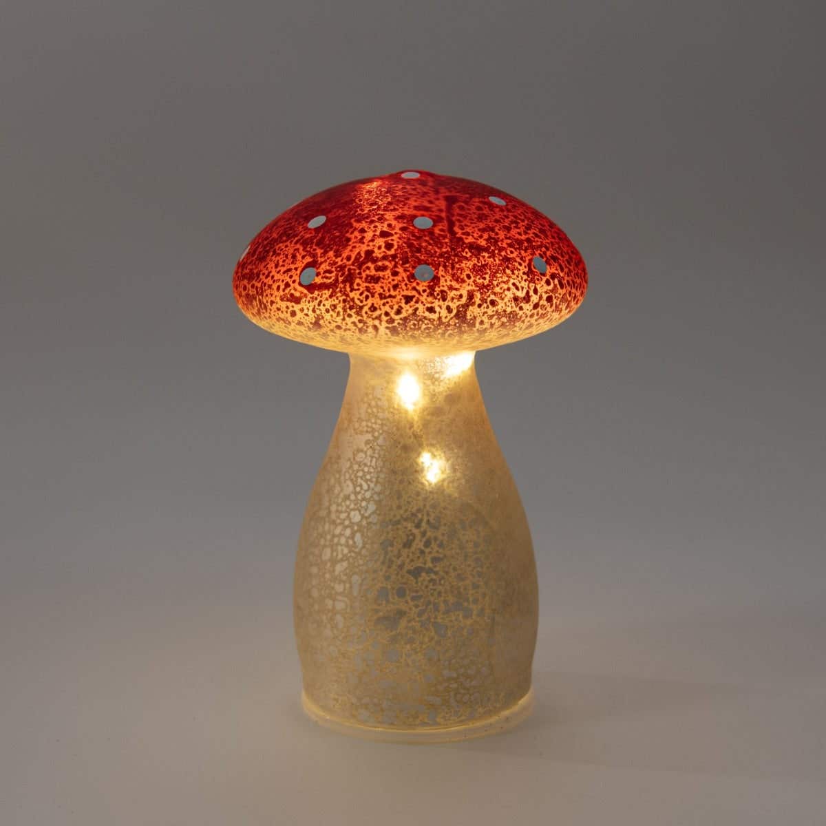 Paddenstoel verlicht glas wit met rode stippen 15 cm