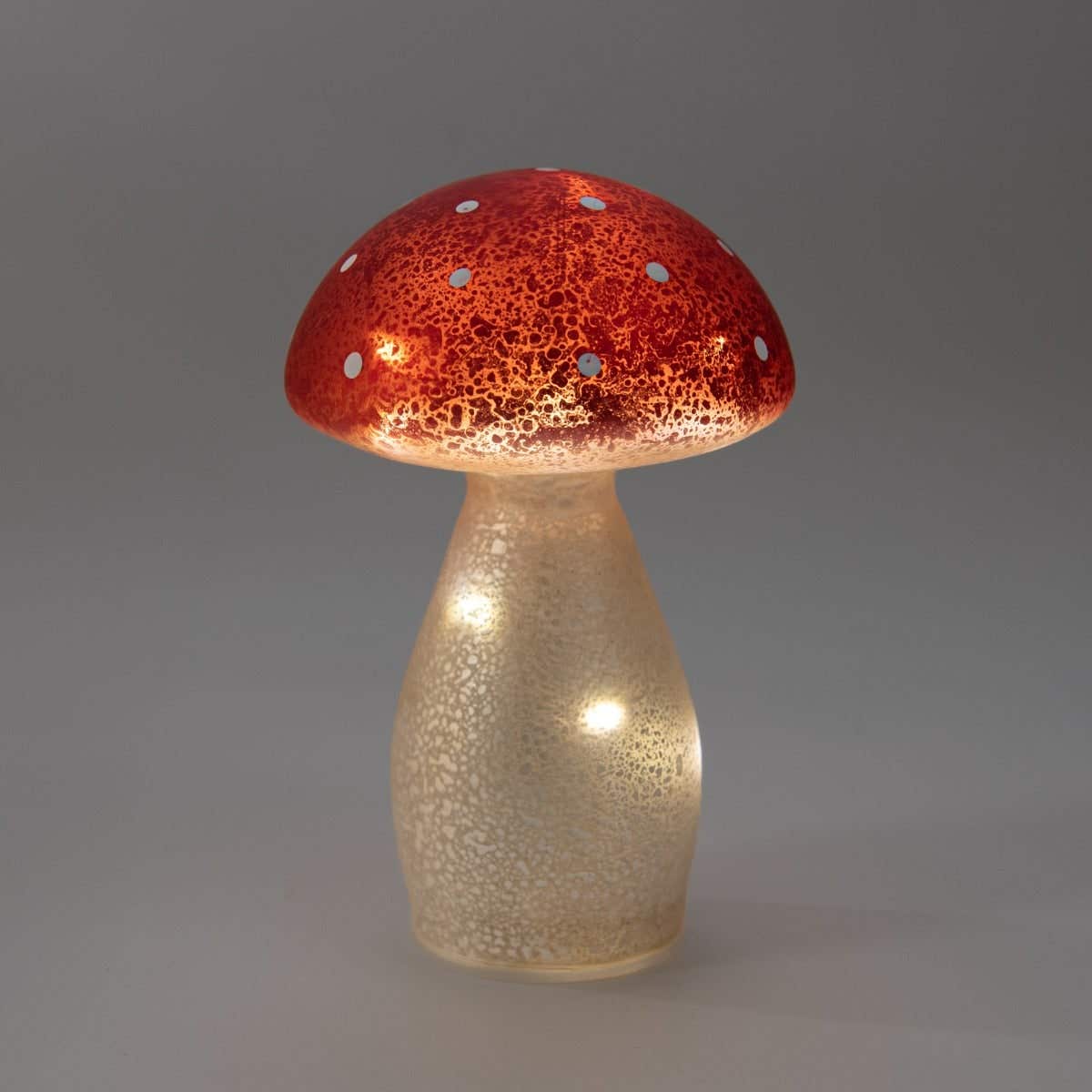 Paddenstoel verlicht glas wit met rode stippen 18 cm