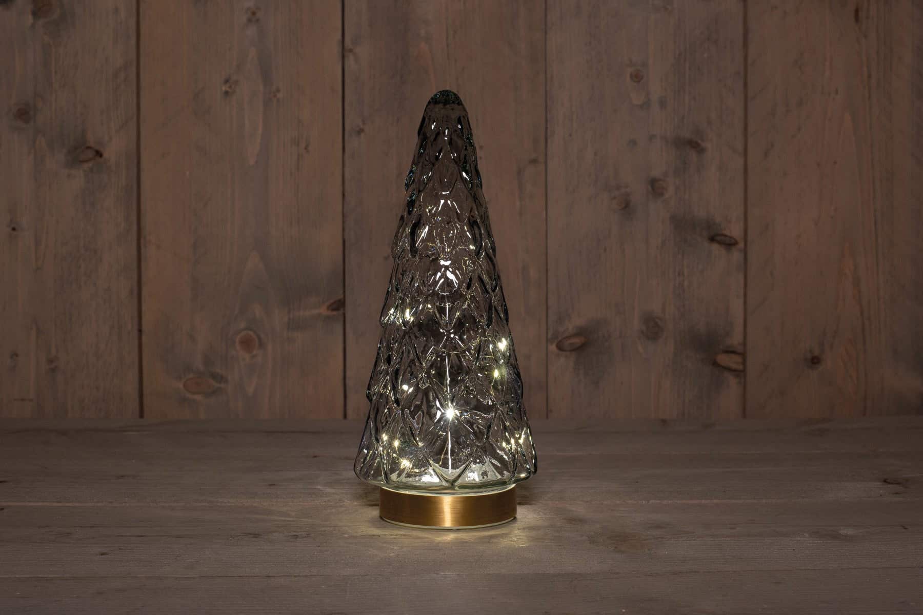 Anna's Collection kerstboompje verlicht glas grijs 28.5 x 13 cm