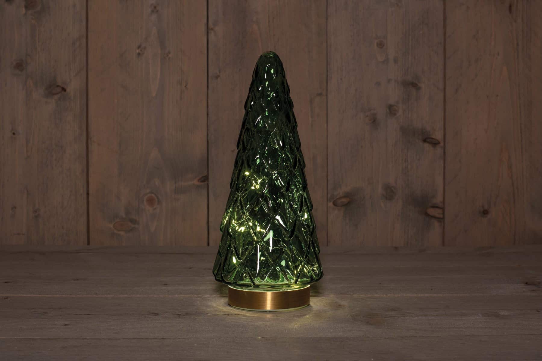 Anna's Collection kerstboompje verlicht glas groen 28.5 x 13 cm