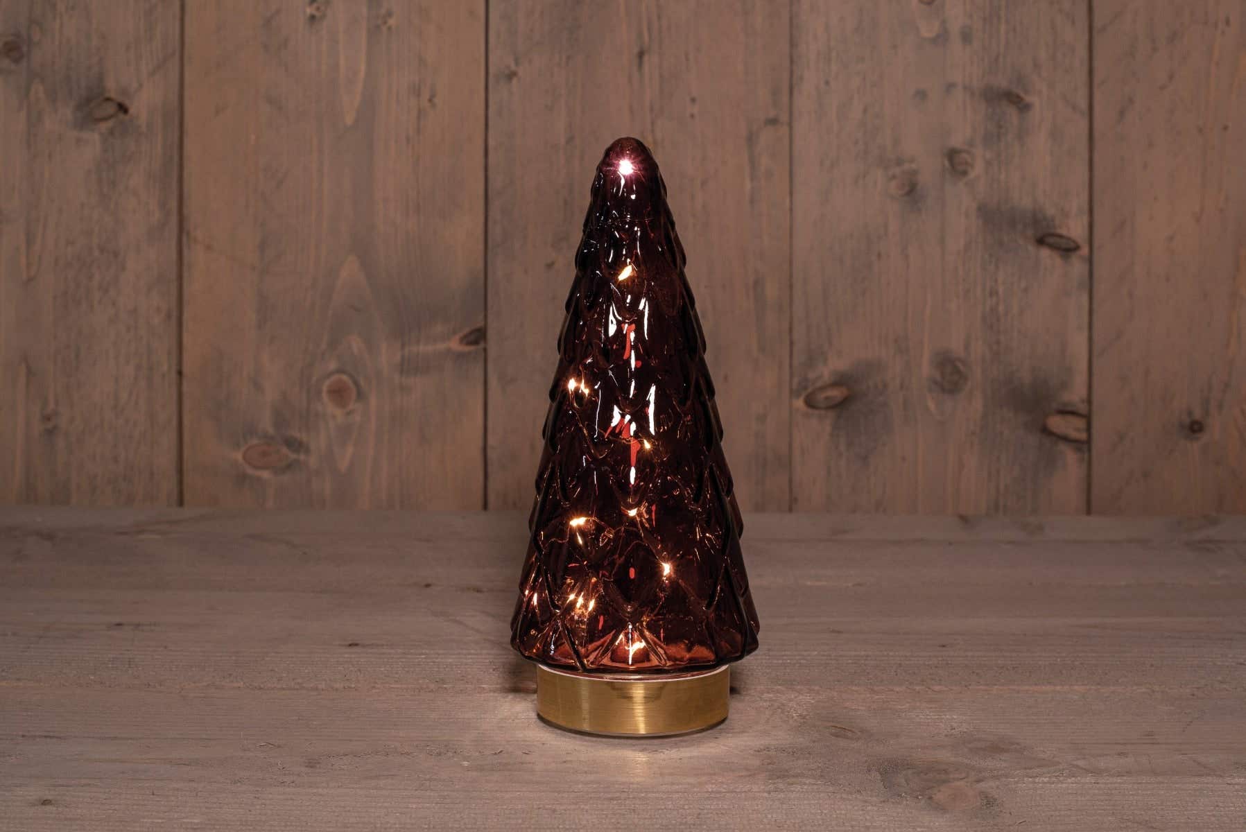 Anna's Collection kerstboompje verlicht glas bordeaux 28.5 x 13 cm