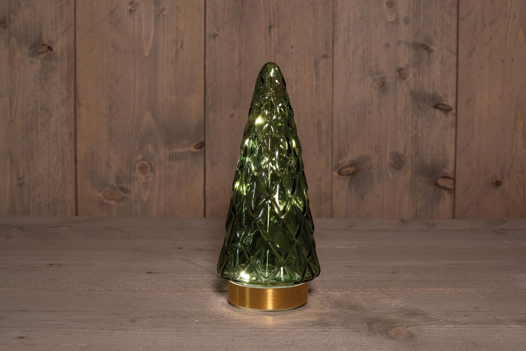 Anna's Collection kerstboompje verlicht glas groen 24.5 x 10.5 cm