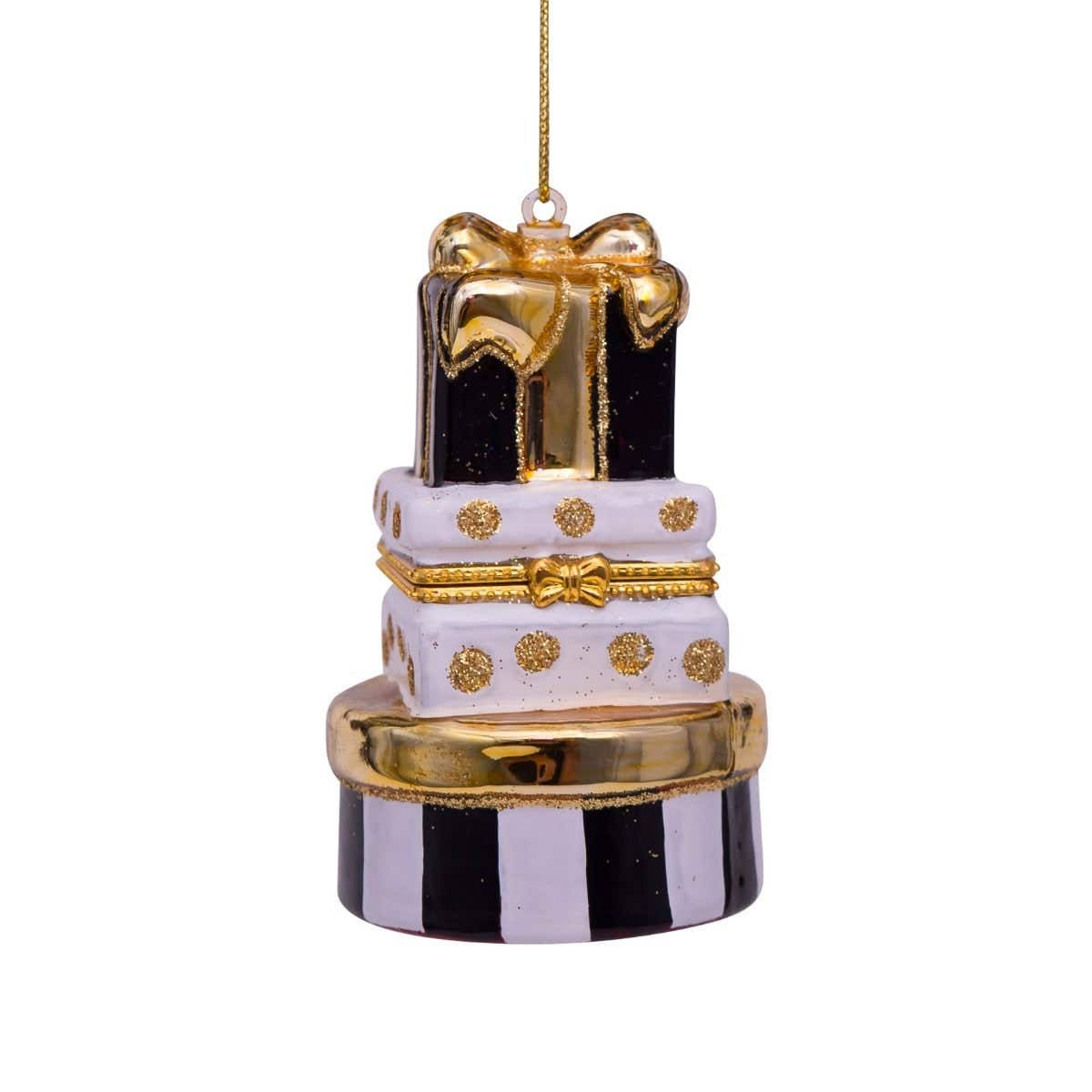 Vondels Kersthanger zwart witte cadeau doosje met opening 8 cm