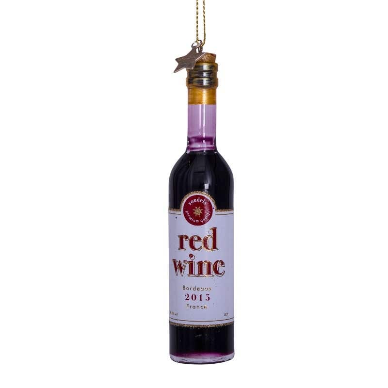 Vondels Kersthanger fles rode wijn 11 cm