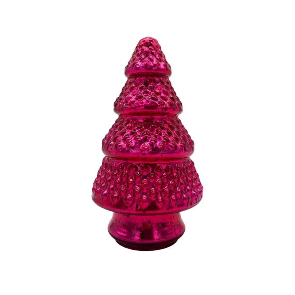 Kerstboom glas roze 14 x 8 cm