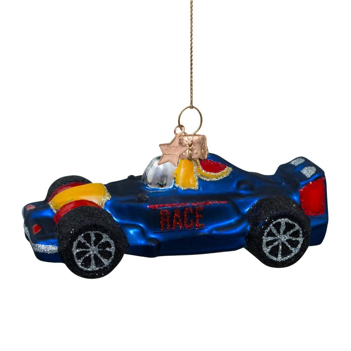 Vondels Kersthanger blauwe race auto 5 cm