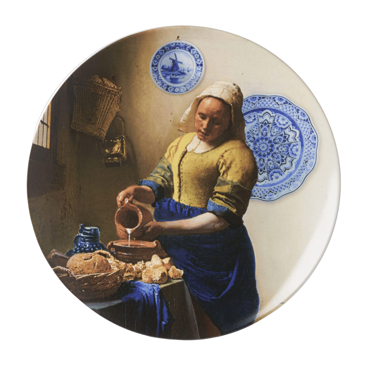 Heinen Delfts Blauw Wandbord Melkmeisje met Borden
