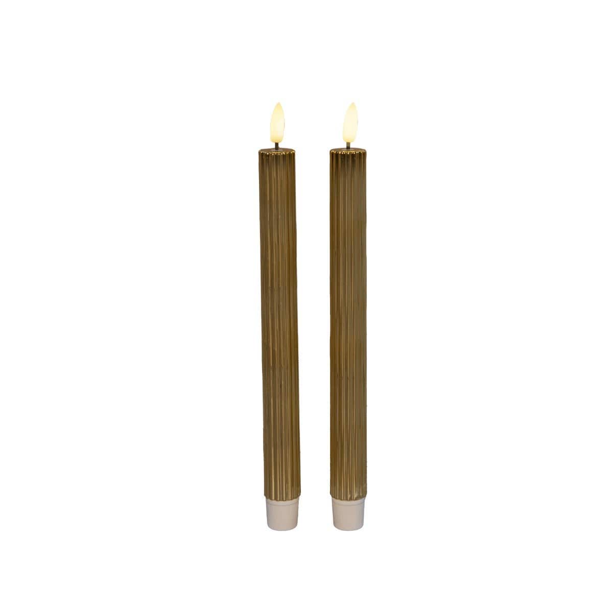 Dinerkaars Goud Ribbel 3D vlam 2 stuks 25 cm
