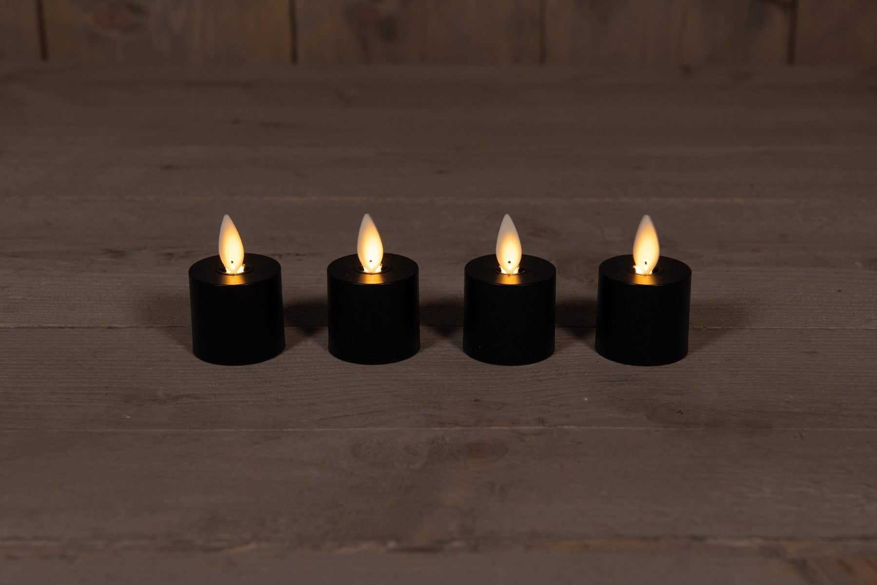 Theelicht bewegende vlam uitbreidingset 4 stuks zwart 3.8 x 6 cm