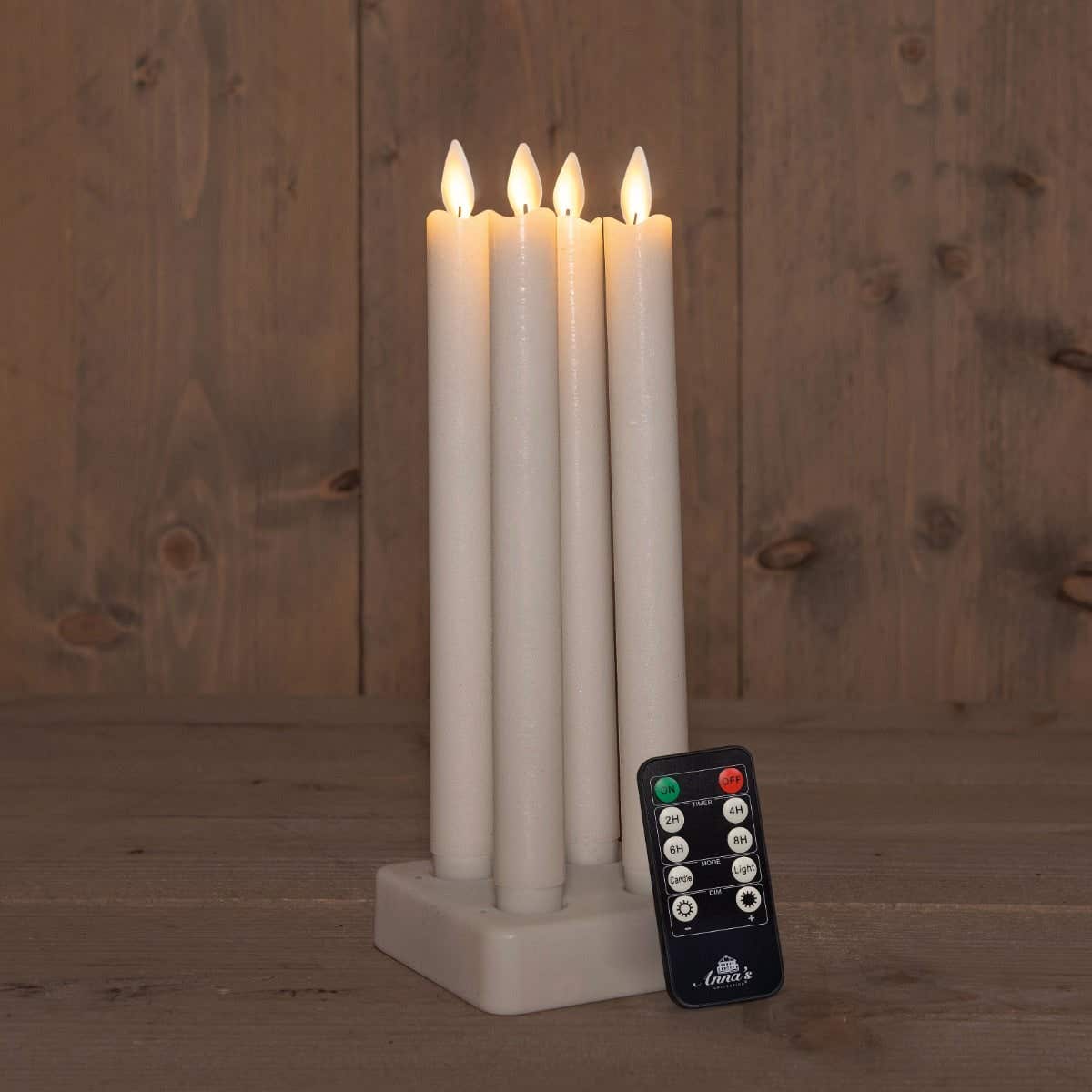 Dinerkaars LED Wax Wit 23 cm 4 stuks met afstandsbediening