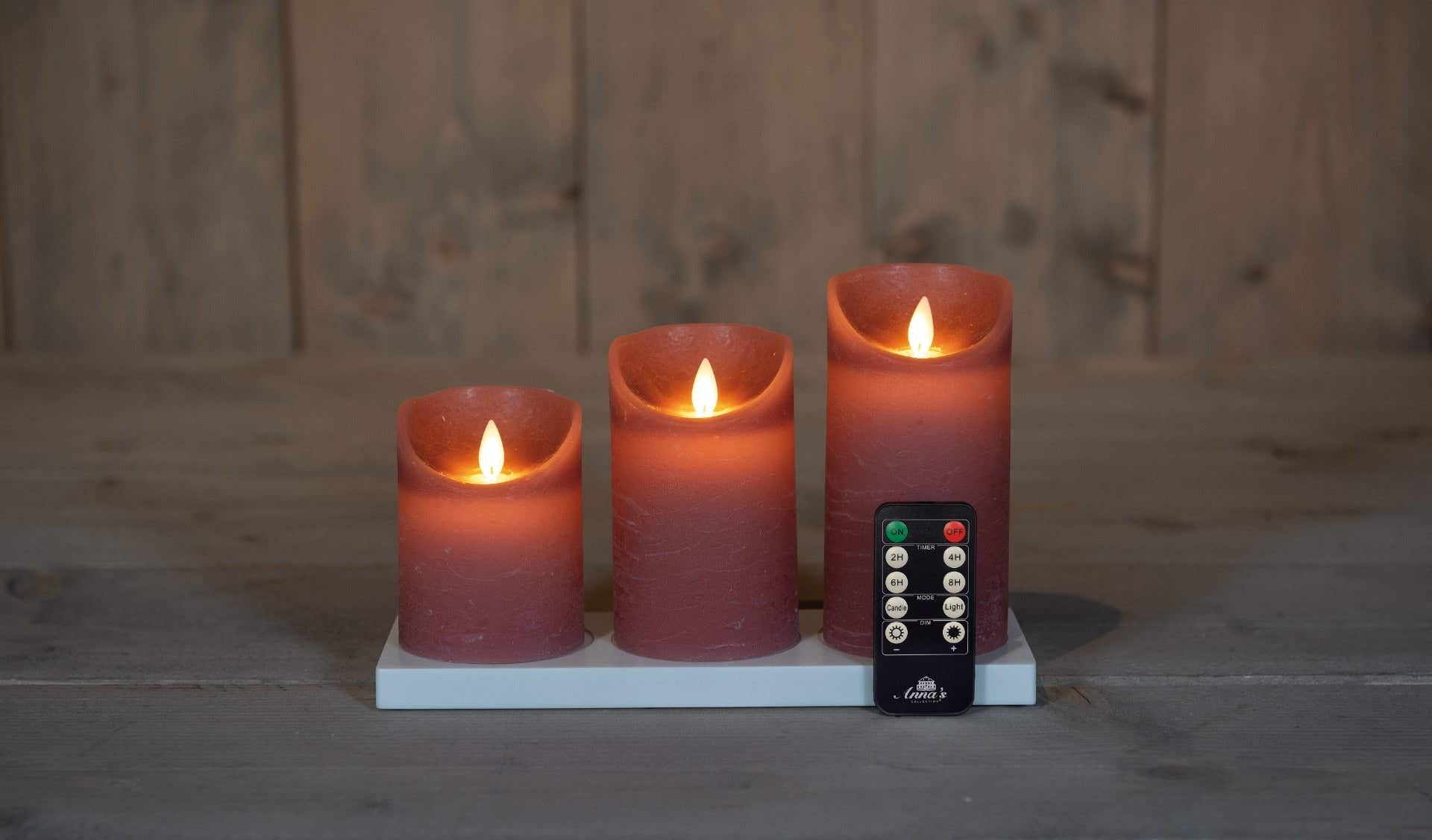 Stompkaars LED oplaadbaar Wax Rustiek Antiek Roze 3 stuks met afstandsbediening
