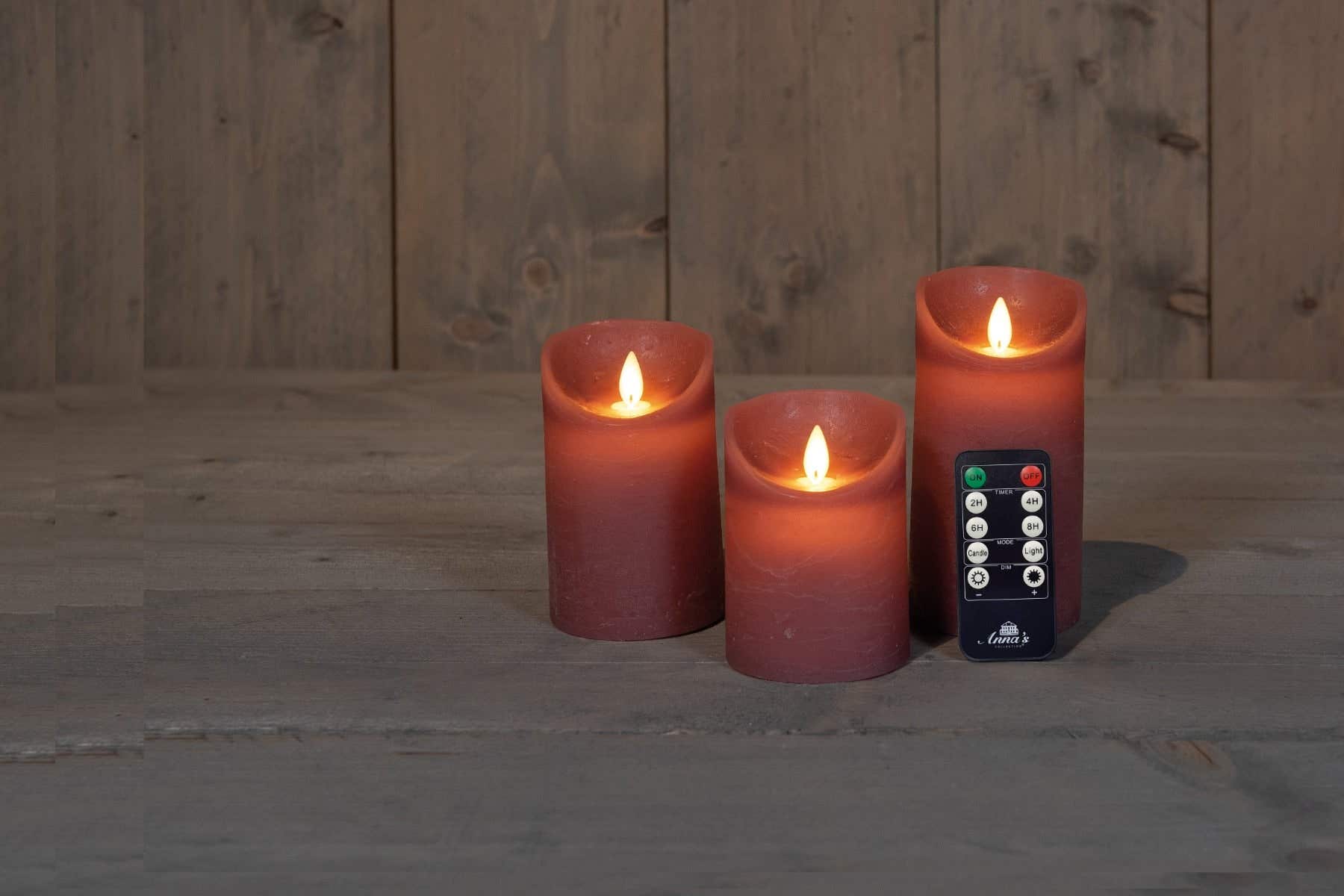 Stompkaars LED Wax Rustiek Antiek Roze 3 stuks