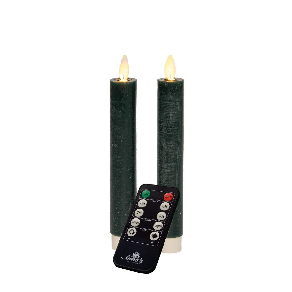 Dinerkaars LED Wax Antiek Groen 18 cm 2 stuks met afstandsbediening