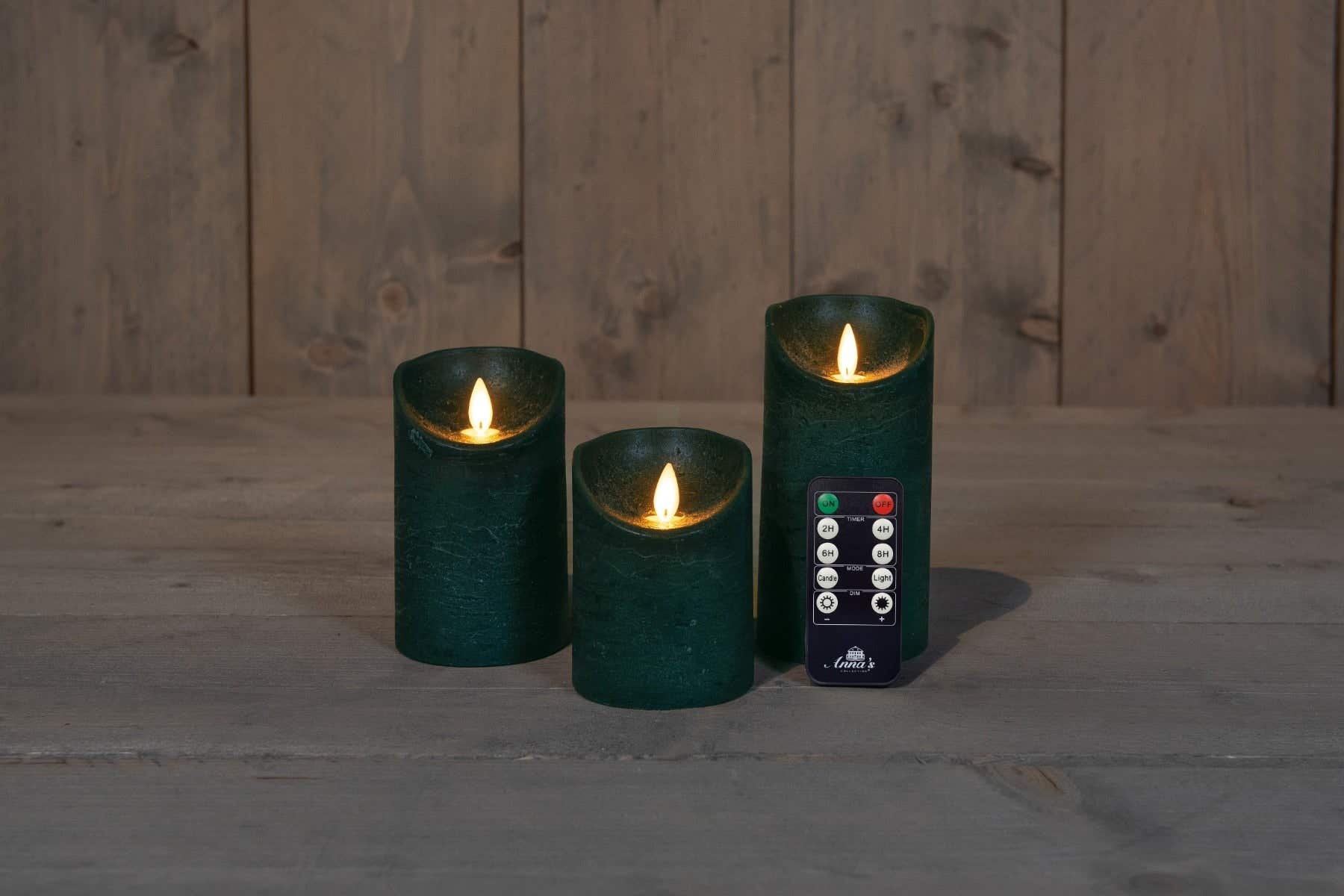 Stompkaars LED Wax Antiek Groen 3 stuks
