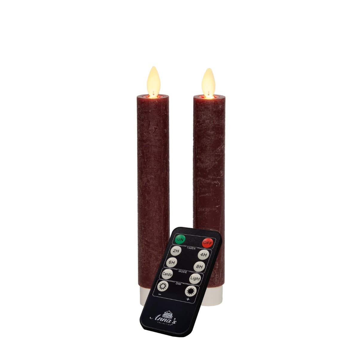 Dinerkaars LED Wax Bordeaux 18 cm 2 stuks met afstandsbediening