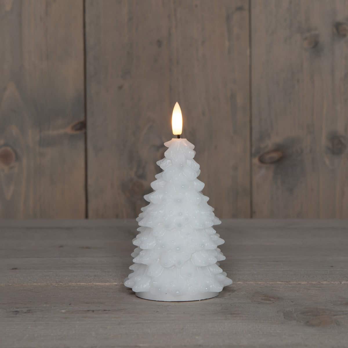 Kaars LED Kerstboom wax wit 15 cm met 3D vlam