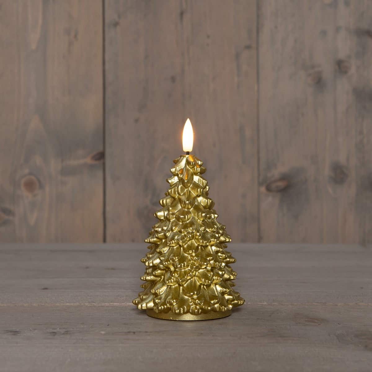 Kaars LED Kerstboom wax goud 15 cm met 3D vlam