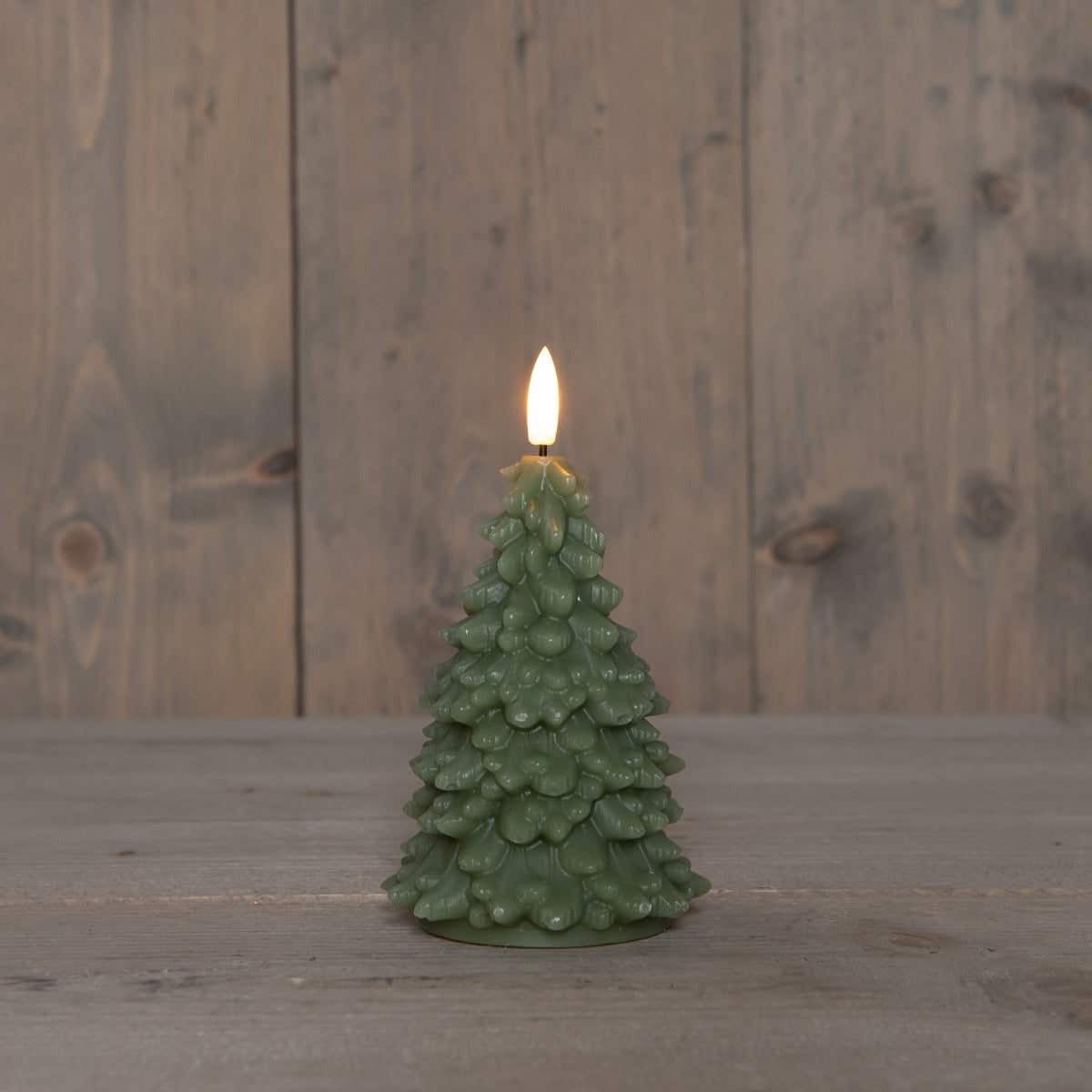 Kaars LED Kerstboom wax jade groen 15 cm met 3D vlam