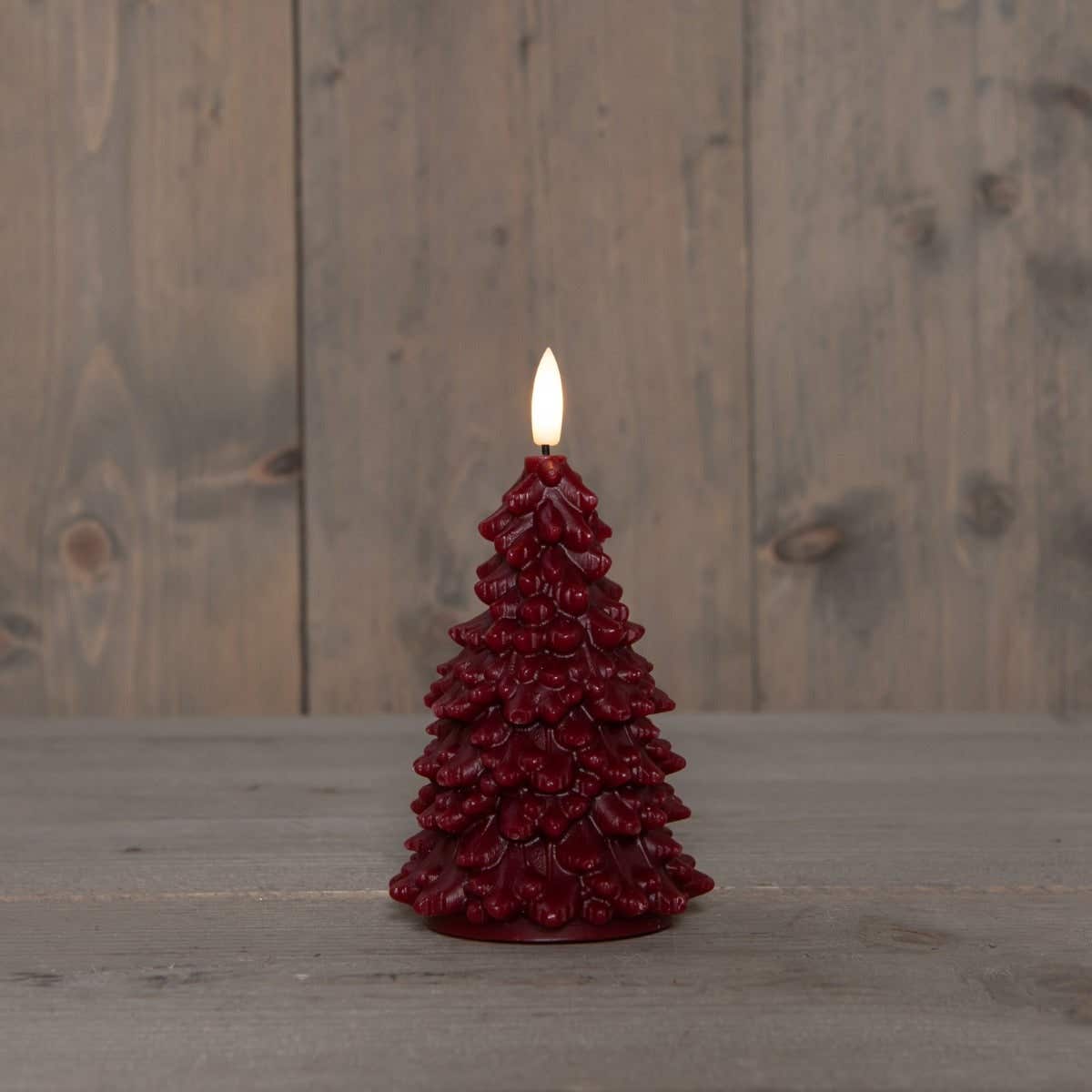 Kaars LED Kerstboom wax bordeaux 15 cm met 3D vlam