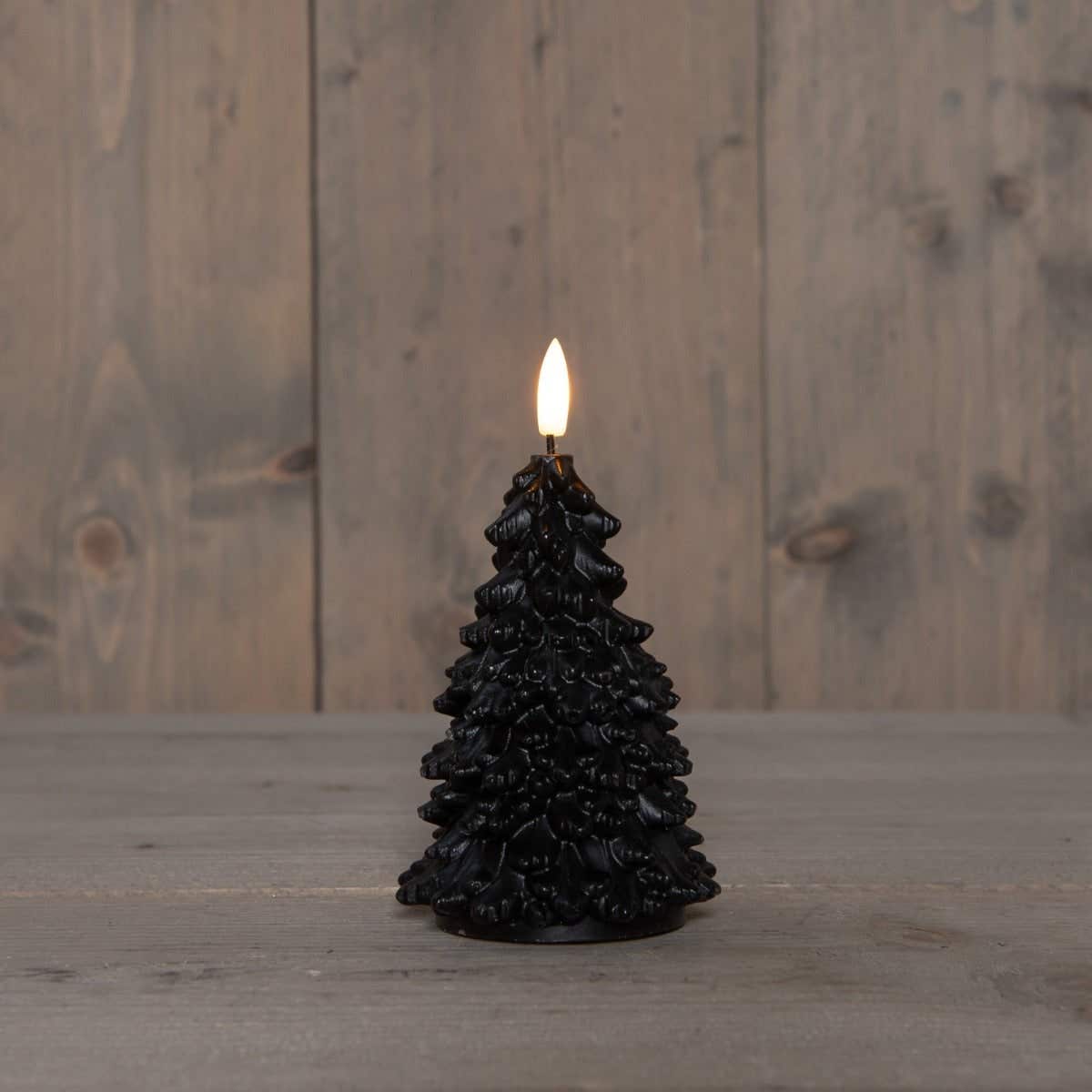 Kaars LED Kerstboom wax zwart 15 cm met 3D vlam