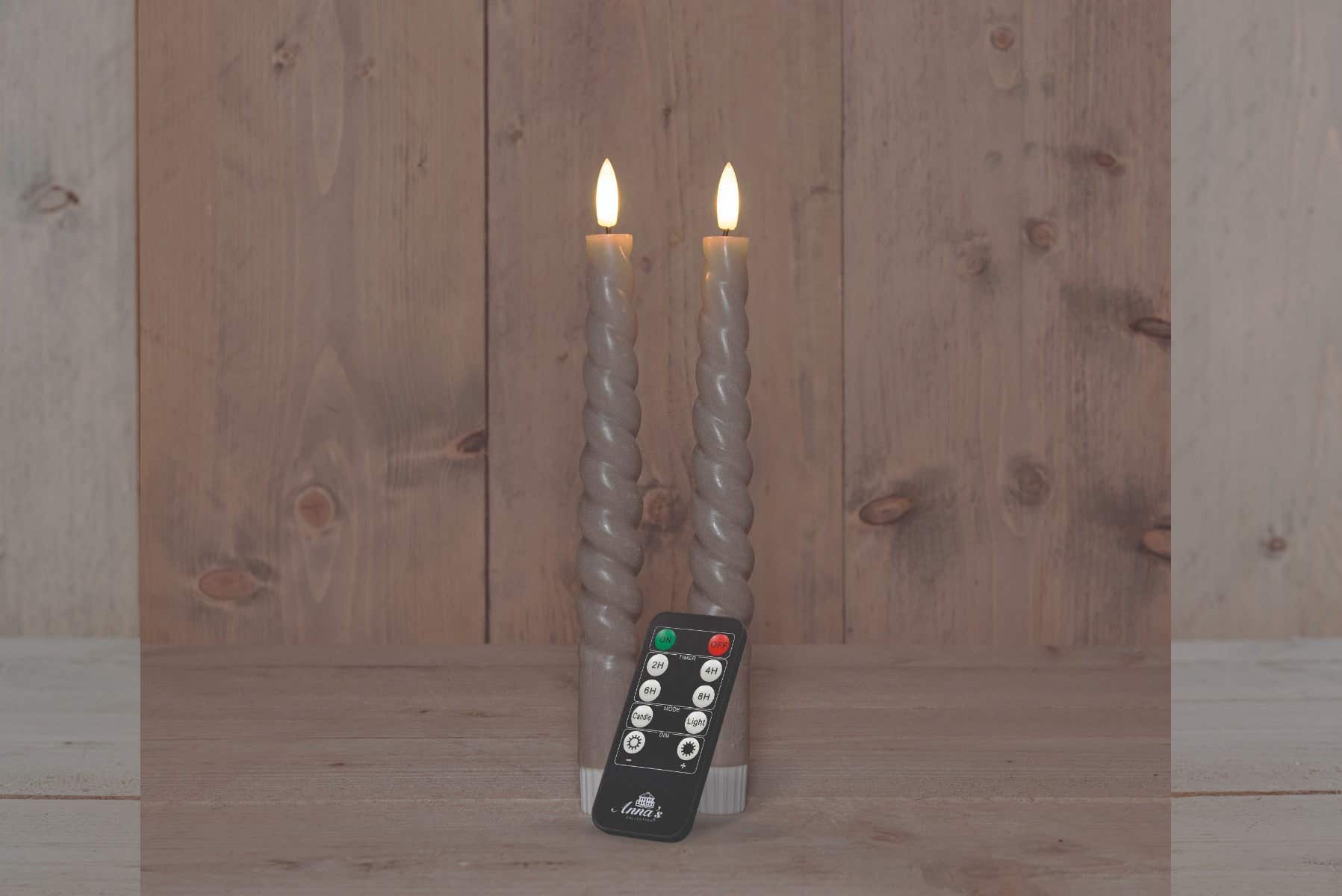 Dinerkaars Swirl LED 3D Lont Taupe 23 cm 2 stuks