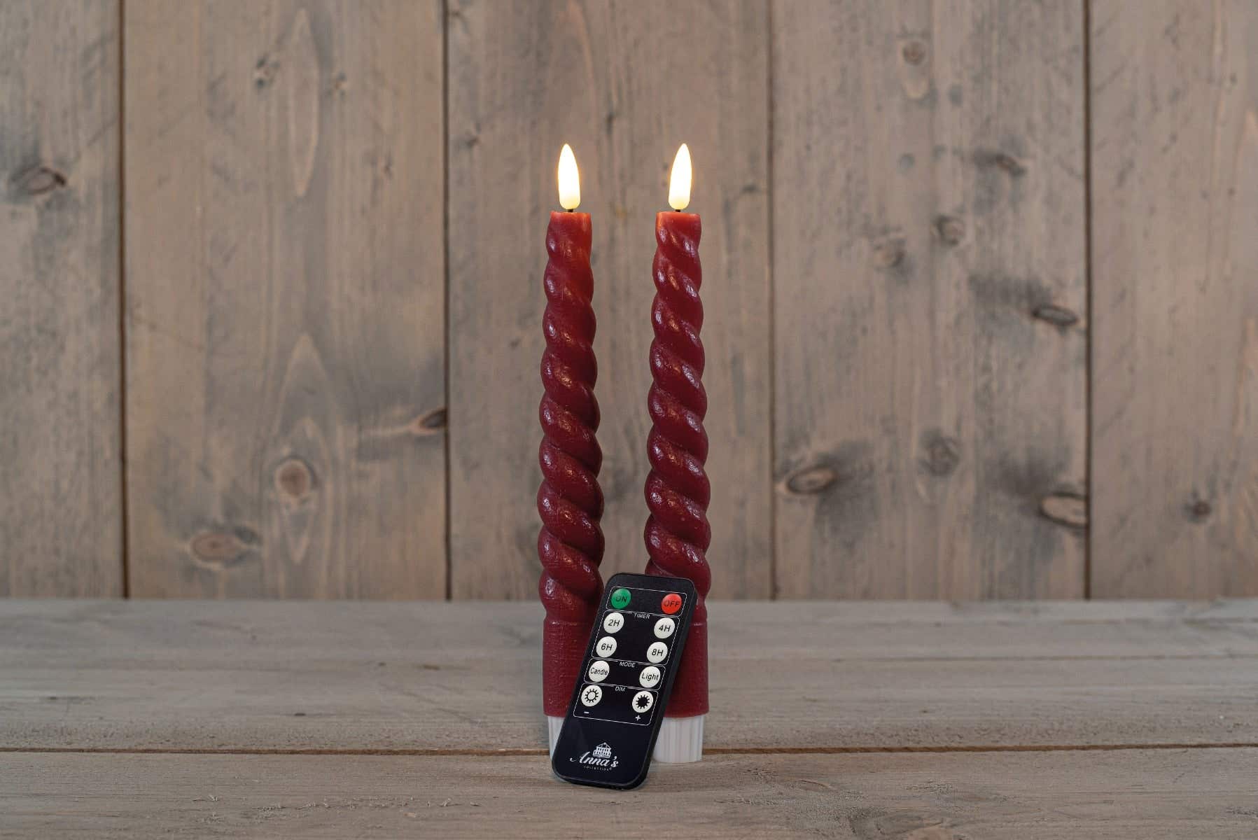Dinerkaars Swirl LED 3D Lont Bordeaux 23 cm 2 stuks