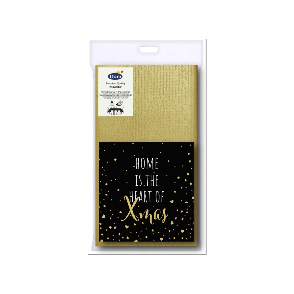 Duni tafelkleed en servetten goud/ zwart 138 x 220