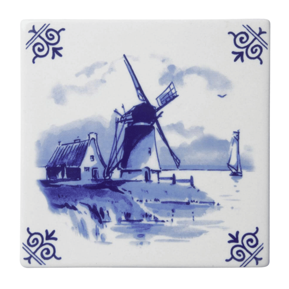 Heinen Delfts Blauw Tegel Molen 13 cm