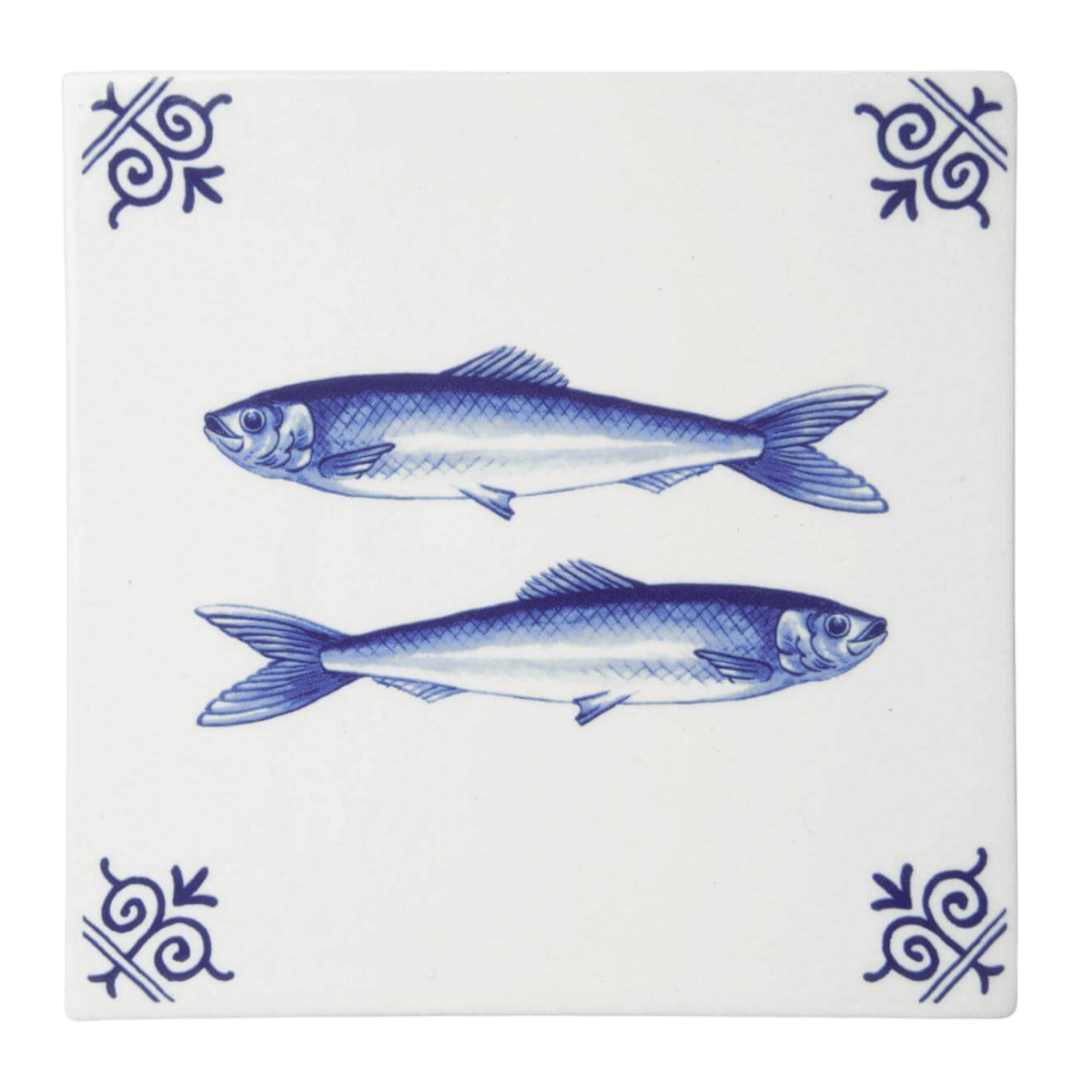 Heinen Delfts Blauw Tegel Vissen 13 cm