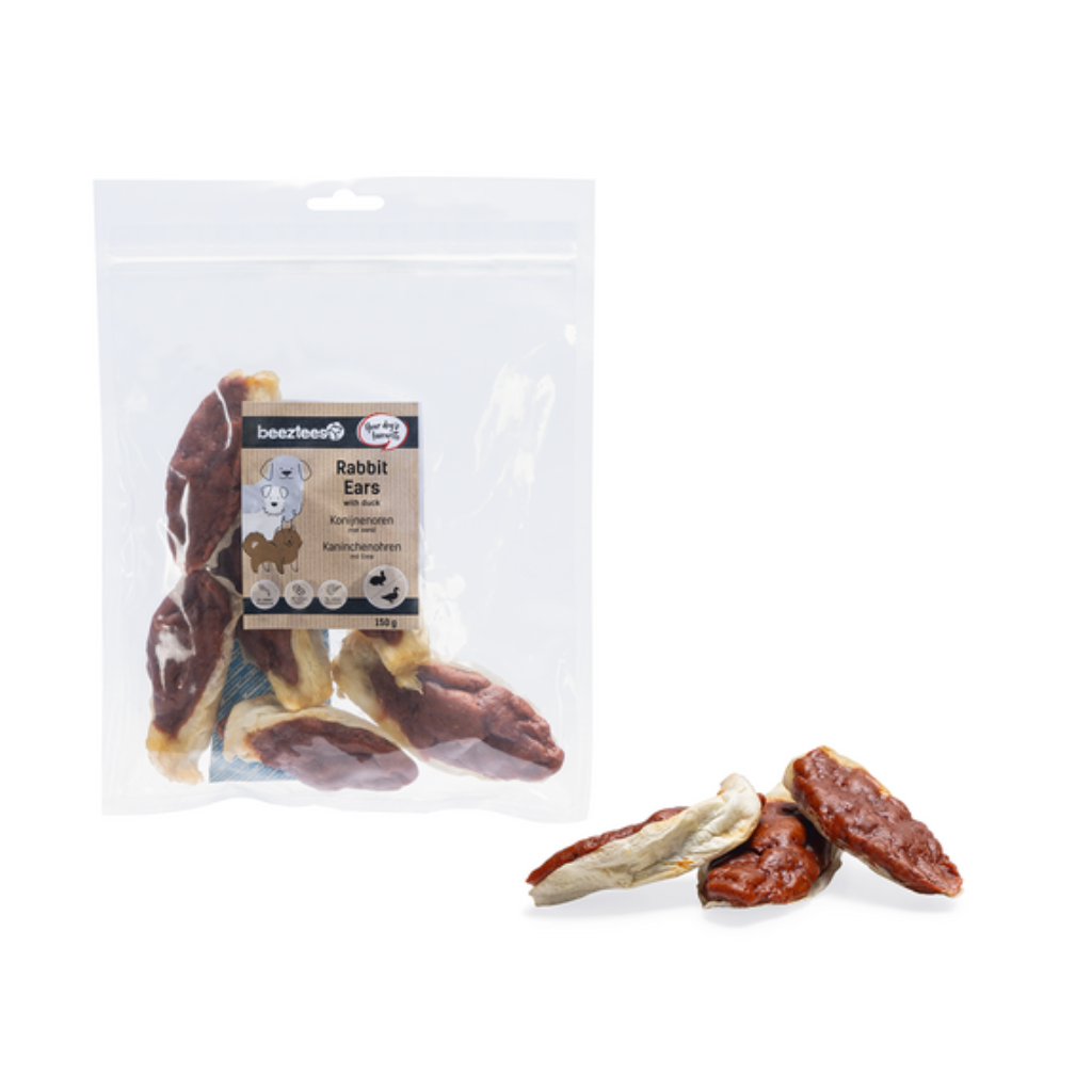Beeztees gevulde konijnenoren met eend 150g