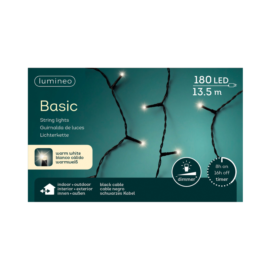 Lumineo LED basic lights zwart 1350 cm warm wit 180 lichtjes