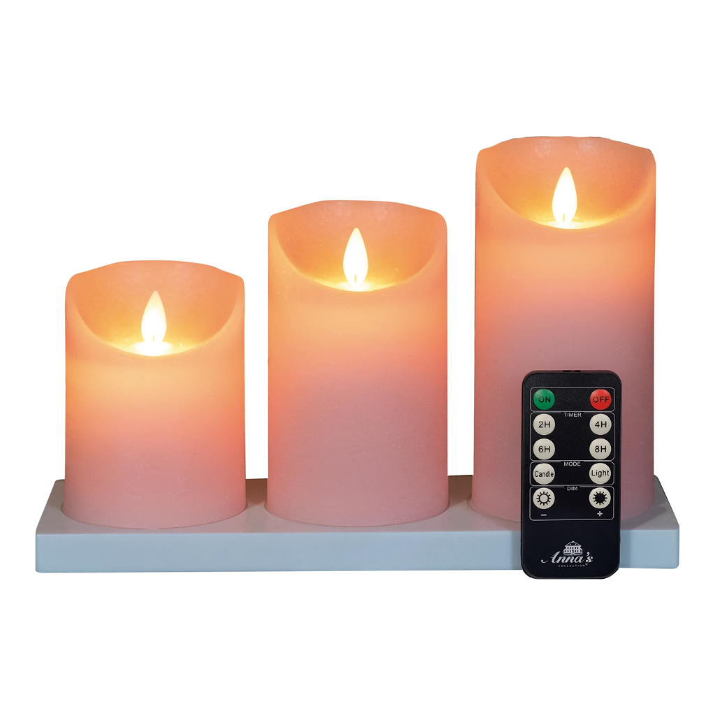 Stompkaars LED oplaadbaar Roze Wax Rustiek (3 stuks) met afstandsbediening