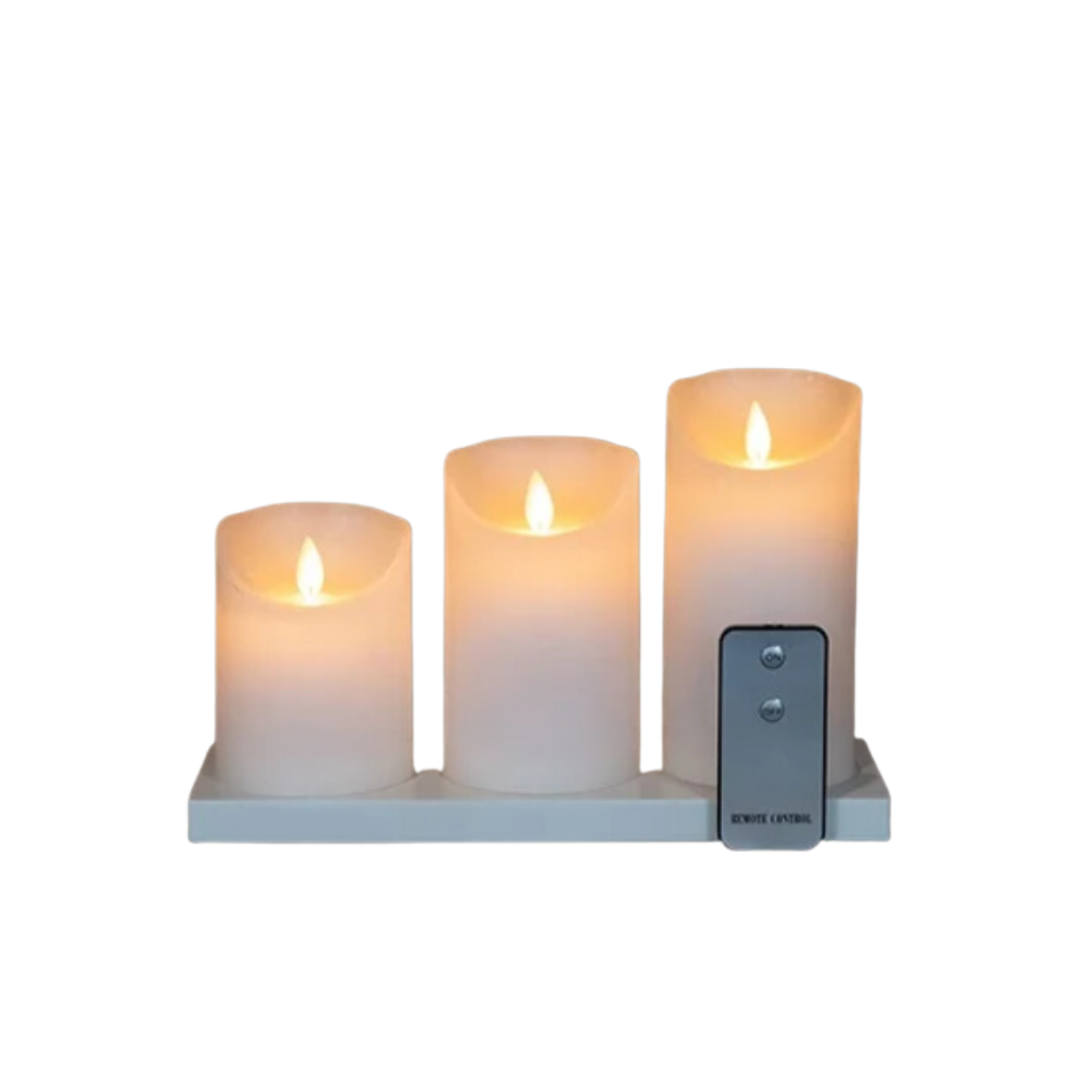 Stompkaars LED oplaadbaar Grijs Wax Rustiek (3 stuks) met afstandsbediening