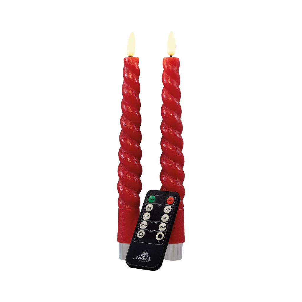 Dinerkaars LED Rood Swirl Rustiek Wax 3D Lont 23 cm (2 stuks)