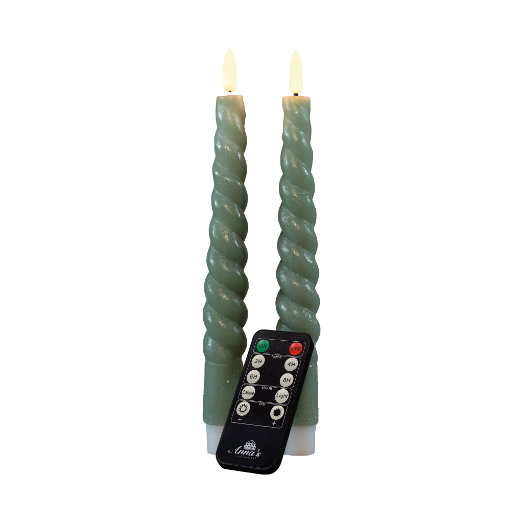 Dinerkaars LED Jade Groen Swirl Rustiek Wax 3D Lont 23 cm (2 stuks)