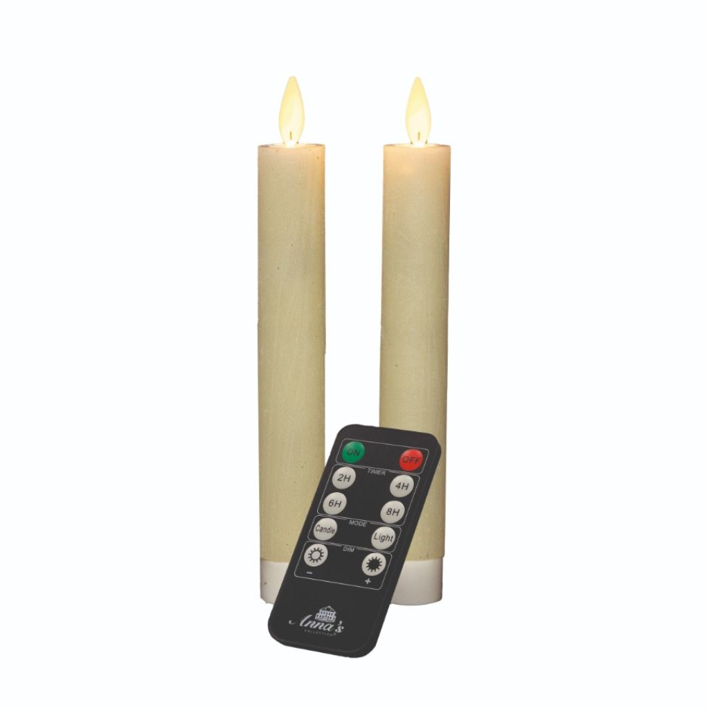 Dinerkaars LED Wax Ivoor 18 cm 2 stuks met afstandsbediening