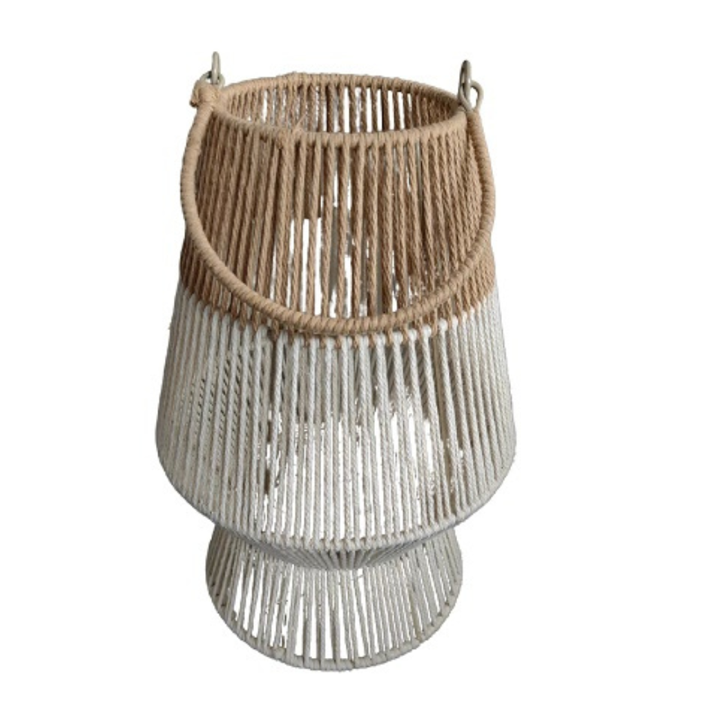 Van der Leeden Windlicht Katoen Touw Naturel Wit 19 x 30 cm