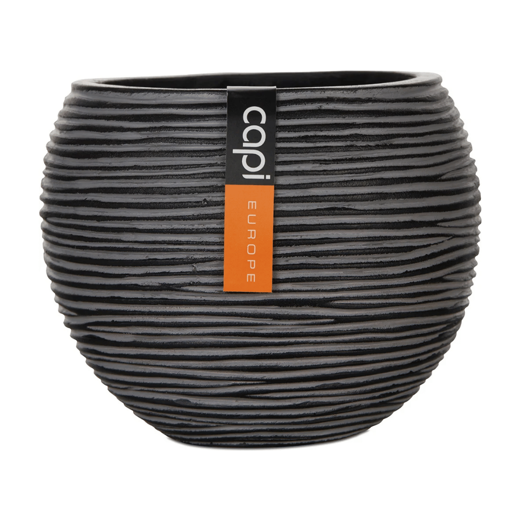 Capi Europe Vaas bol Rib antraciet 28 x 28 x 25 cm
